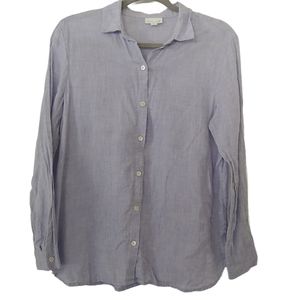 J. Jill 100% Linen Love Linen Chambray Blue Button Front Shirt XS Coastal Cowboy